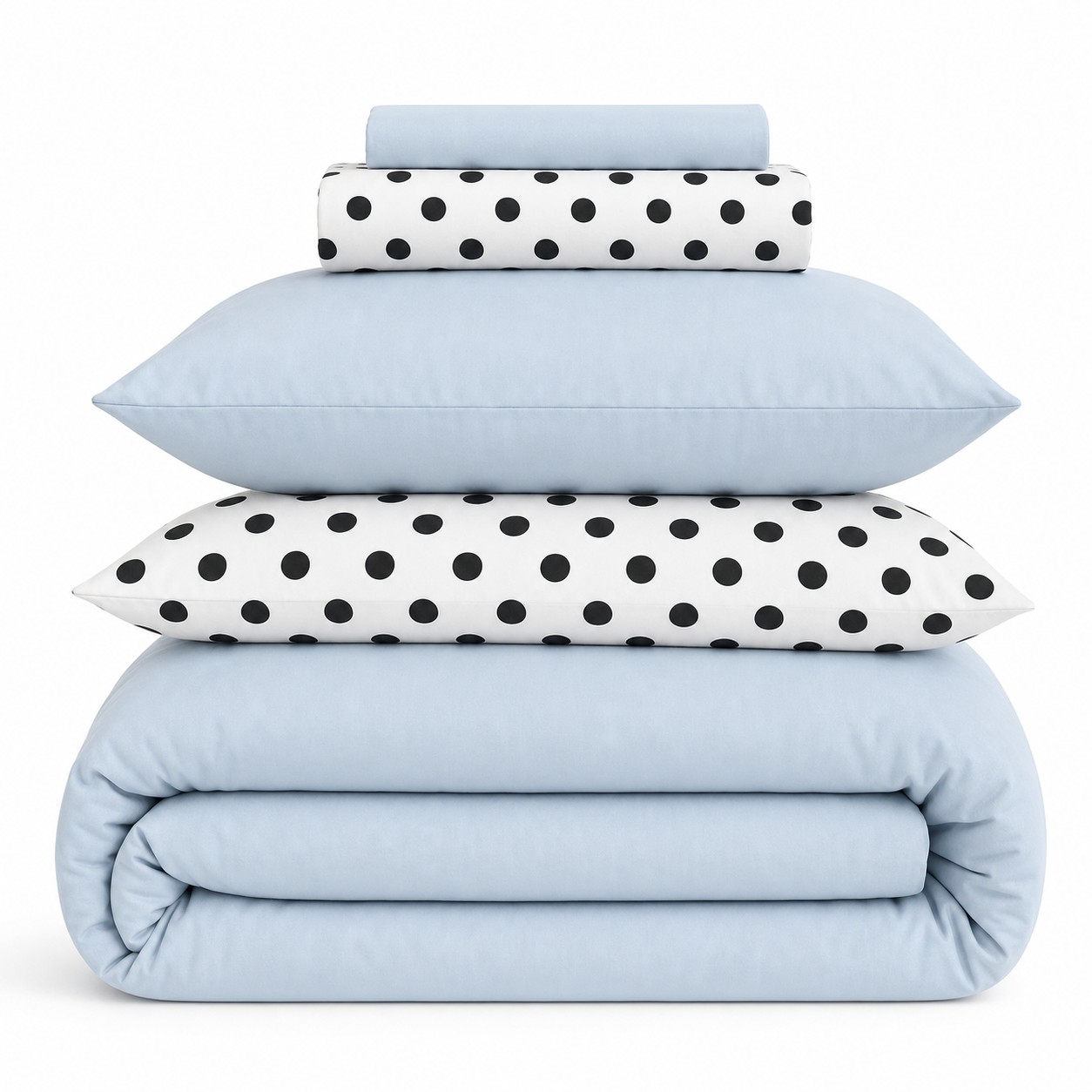 Black White Polka Dot Blue Cotton Bedding Set