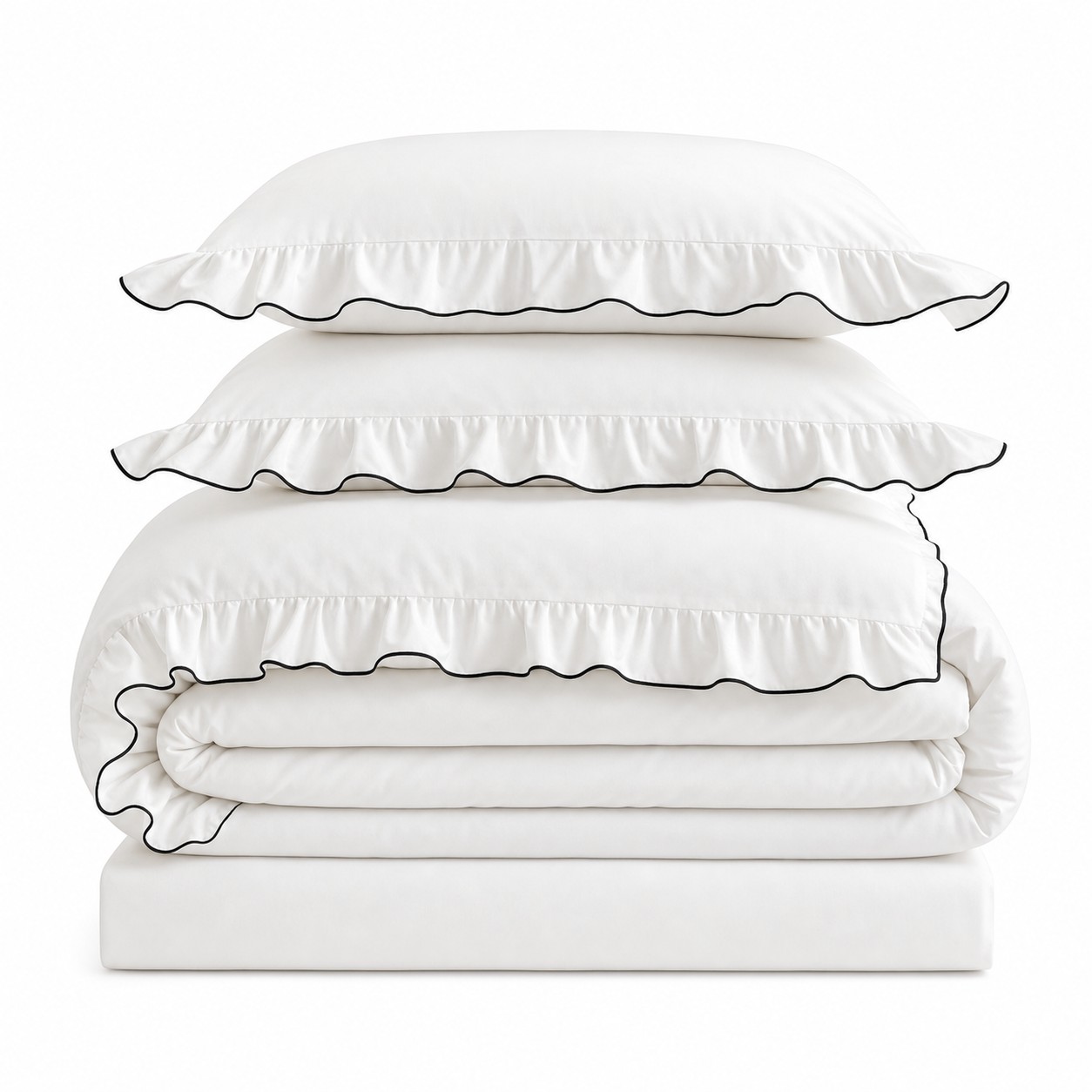Simple White Ruffle Edge Bedding Set