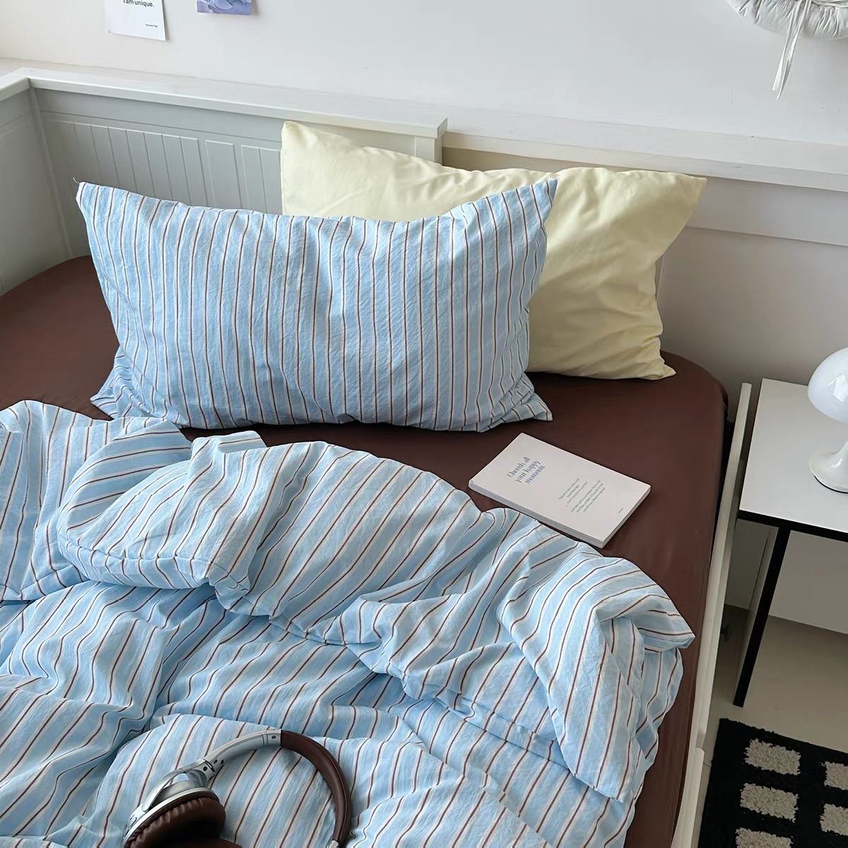 Striped bedding bedroom scene 4